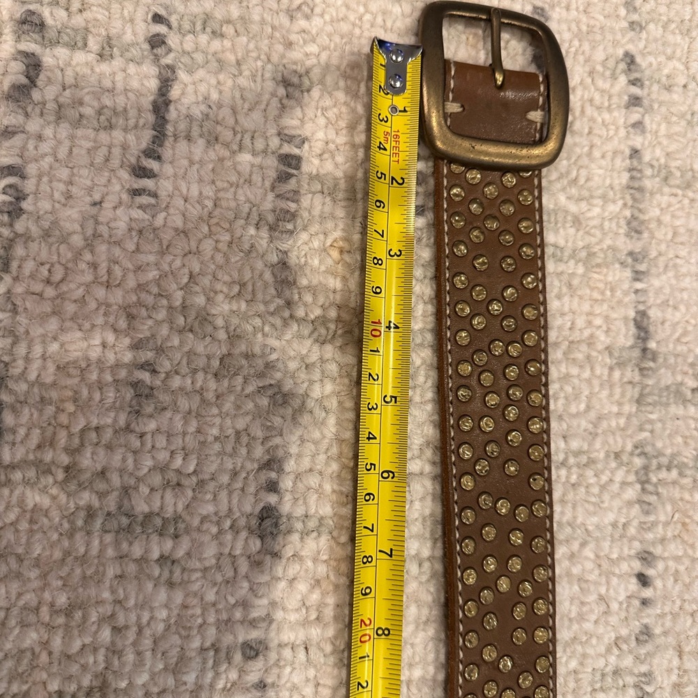 EUC! GORGEOUS! Studded olive-brown belt with brass buckle! - Picture 6 of 8